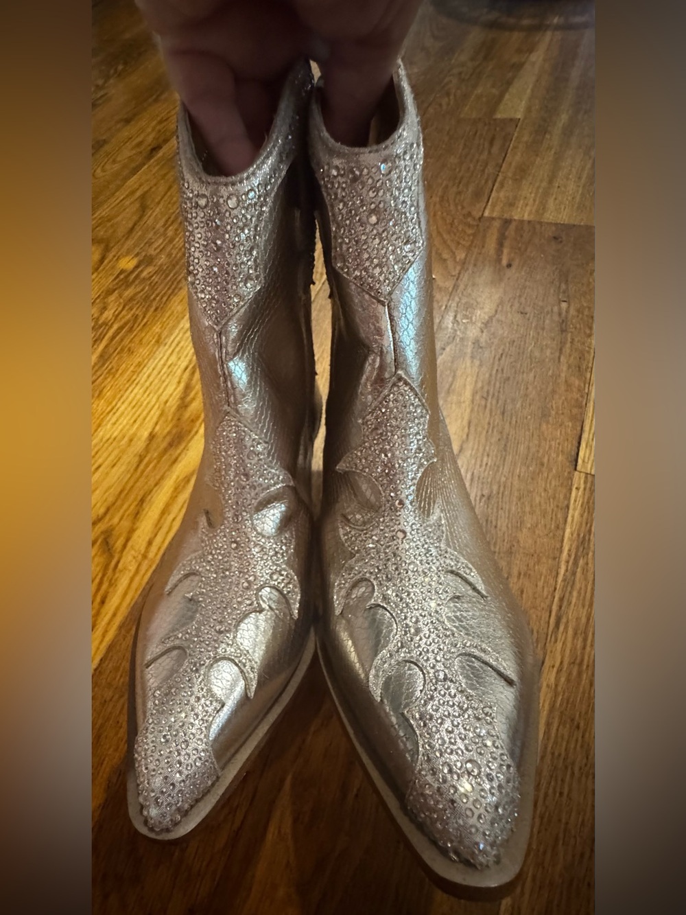 Jessica Simpson Metallic Gold Crystal
Western Ankle Boots.